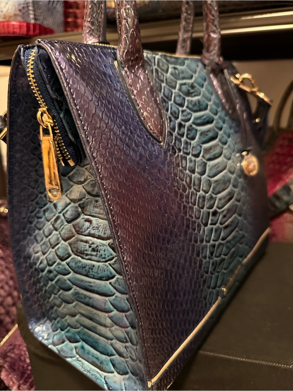 GREAT PRICE Brahmin Sapphire Blue Iridescent Blue/Green/ Purple Satchel - Picture 12 of 14